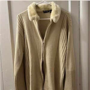 Vintage DeRothschild Brow Double-Zip Sweater with Faux Fur Collar
